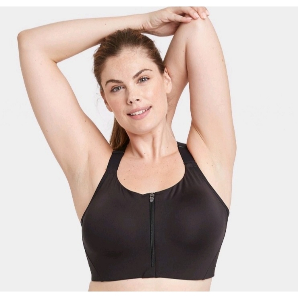All in Motion High Support Zip front Sports Bra Black